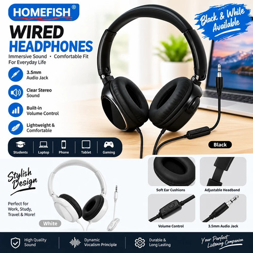 Wired headphones 5mm stereo - wired,
